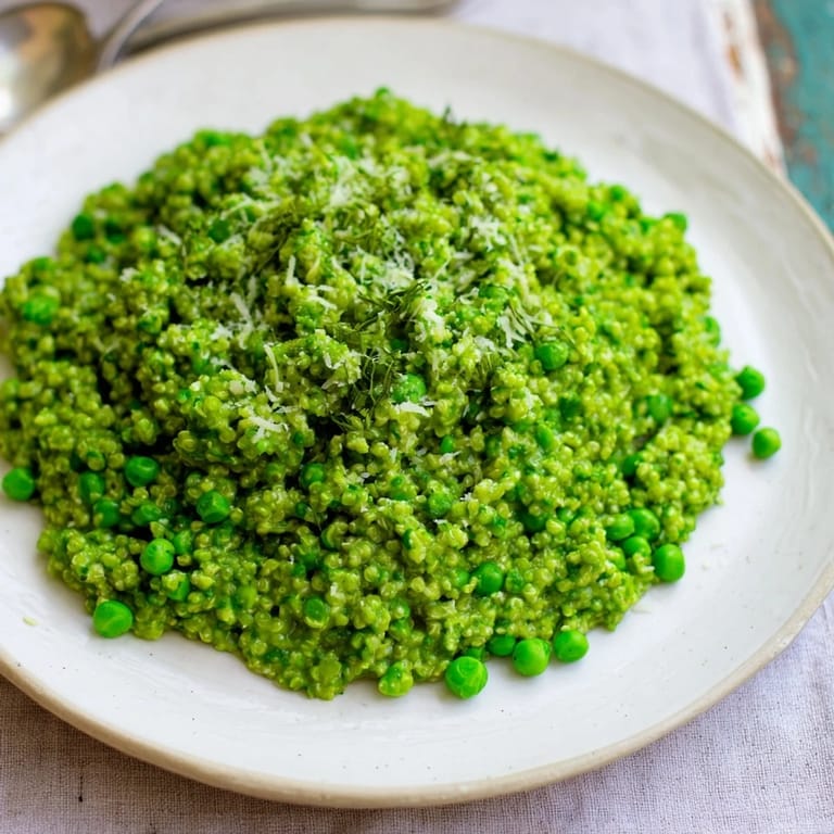 Creamy Green Pea & Spinach Pasta, topped with lemon zest, offers a fresh and flavorful bite.