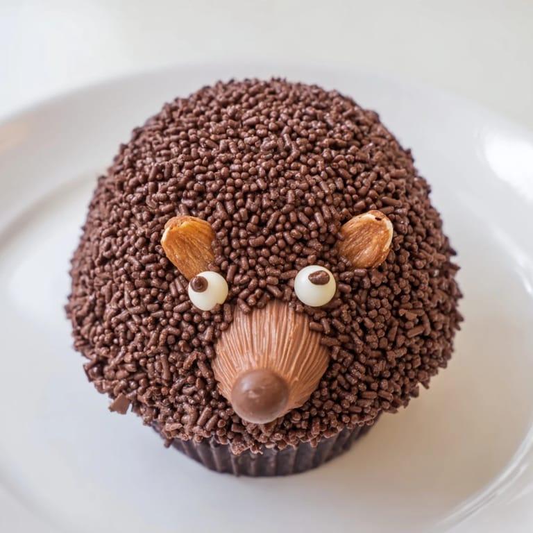 Chocolate sprinkles cover these adorable Hedgehog Cupcake Tower cupcakes, a delightful treat for kids' birthdays.