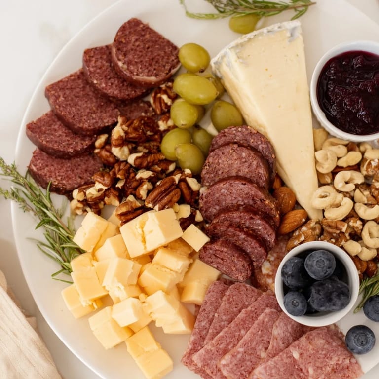 Vibrant image of a delicious Deer Antler Charcuterie, featuring game meats, cheeses, and accompaniments.
