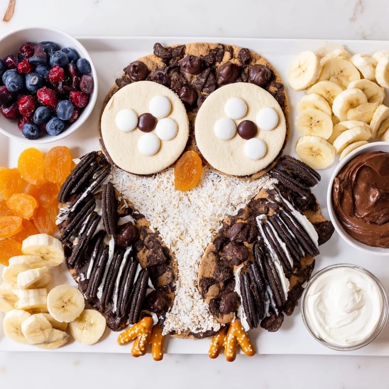 Imagine a vibrant Owl Hooting Dessert Board, perfect for sharing with an assortment of delectable desserts.
