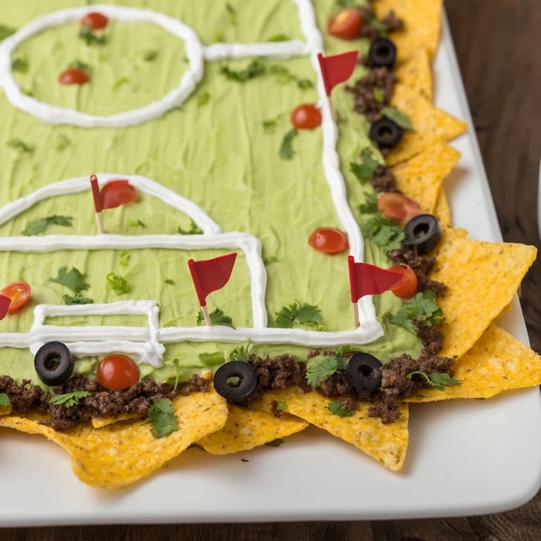 Enjoy a festive, fully-loaded Soccer Field Nacho Platter, perfect for sharing and easy to make.