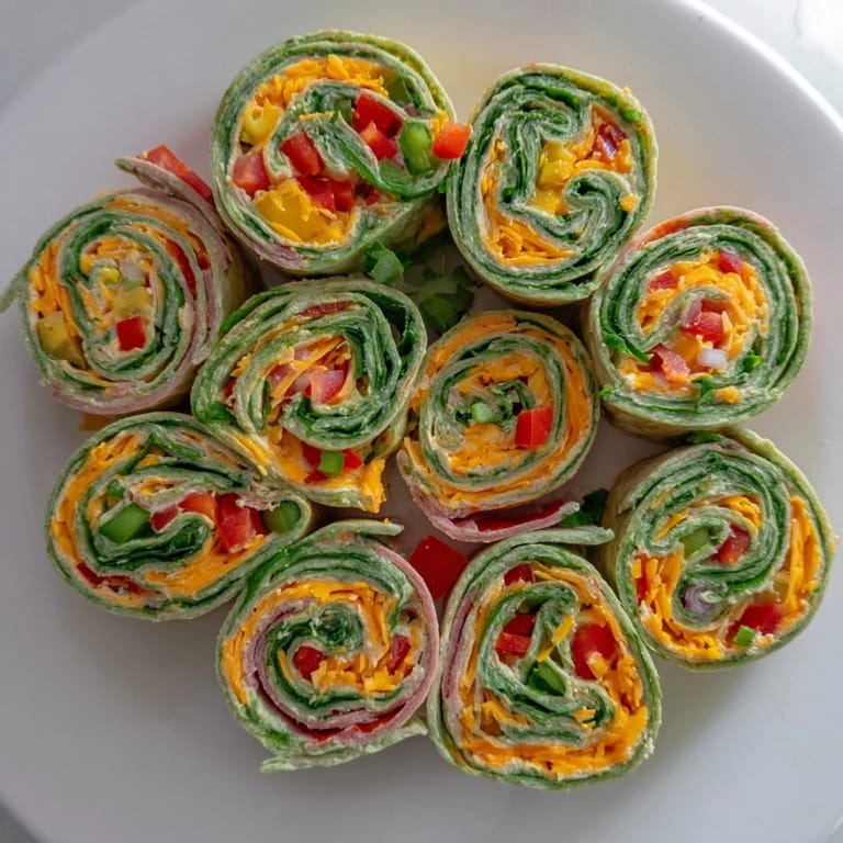 Freshly sliced Cozy Scarf Holiday Pinwheel Wraps reveal layered filling, a perfect appetizer for a party.