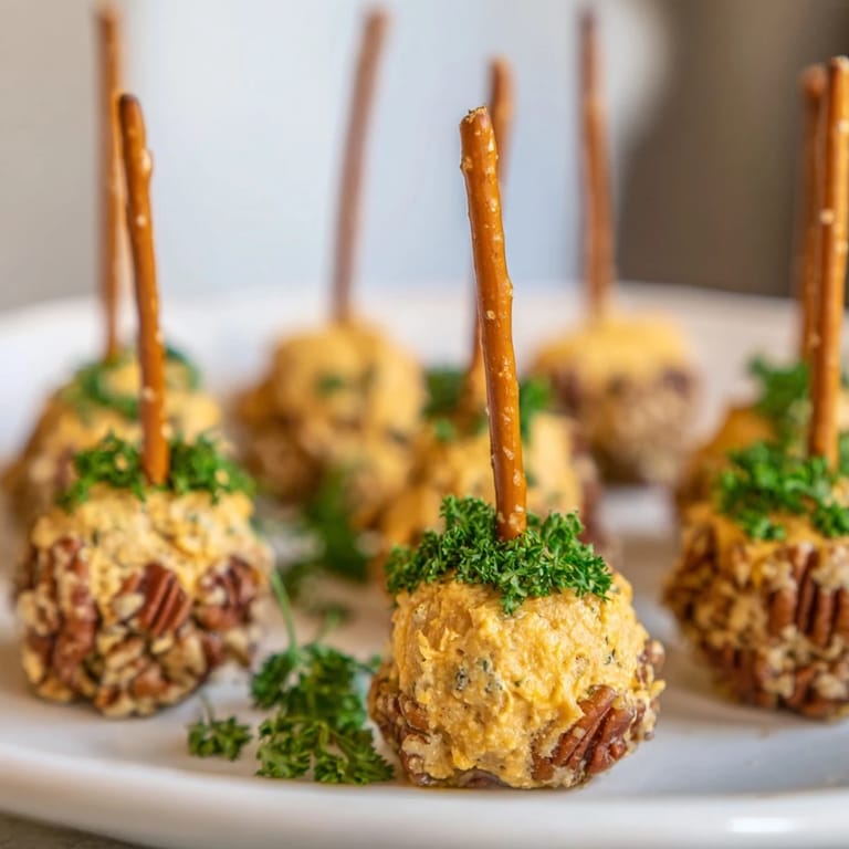 Vibrant overhead shot of delicious Acorn Cheese Ball Bites, perfect for a cozy fall gathering.