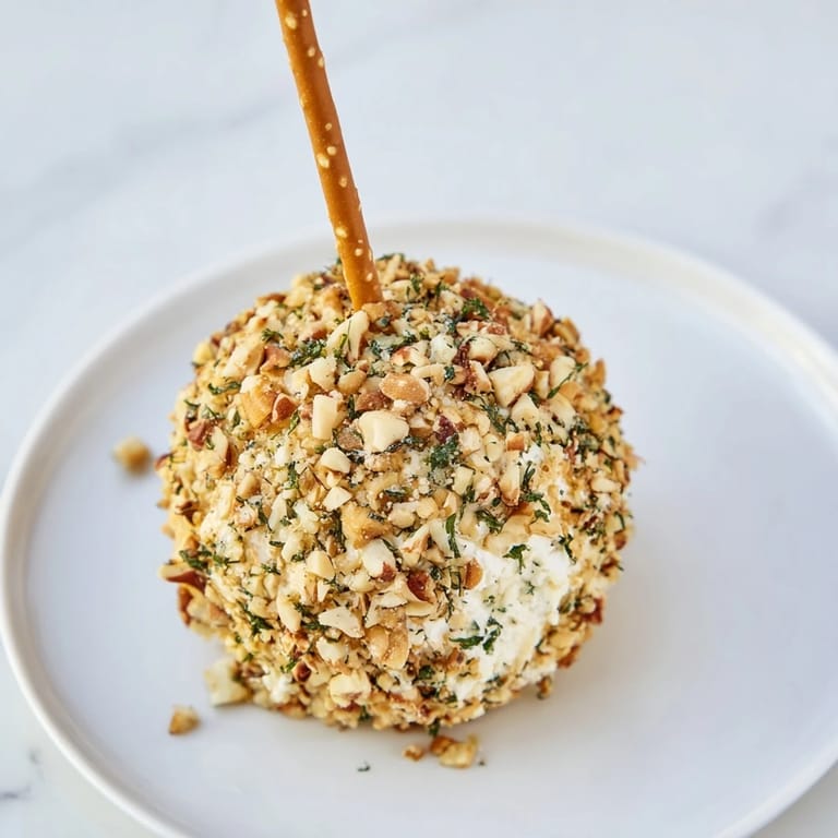 Close-up of golden Champagne Cork Cheese Balls, garnished with fresh herbs, ideal appetizer.