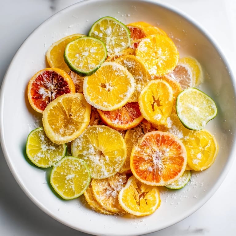 Thinly sliced citrus, including lemon and lime, ready to adorn a mocktail with fresh flavor.