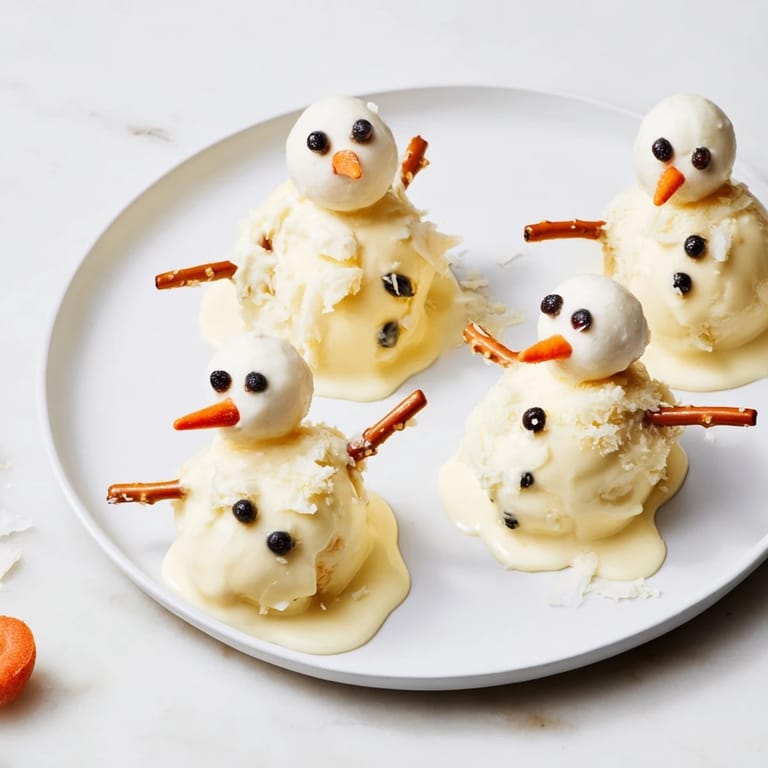 Festive Melted Snowman Cheese Bites arrange a delicious, cheesy snowman platter ready for snacking.