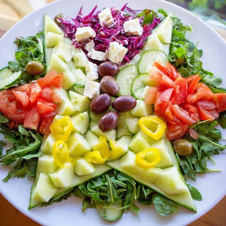 A beautiful overhead view: the Star of David salad presents fresh ingredients artfully arranged.
