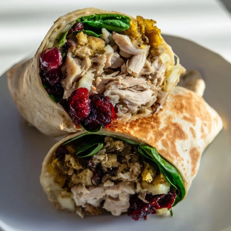 Close-up of a perfectly wrapped Moist Maker Chicken Wrap, ready to eat with flavorful ingredients inside.
