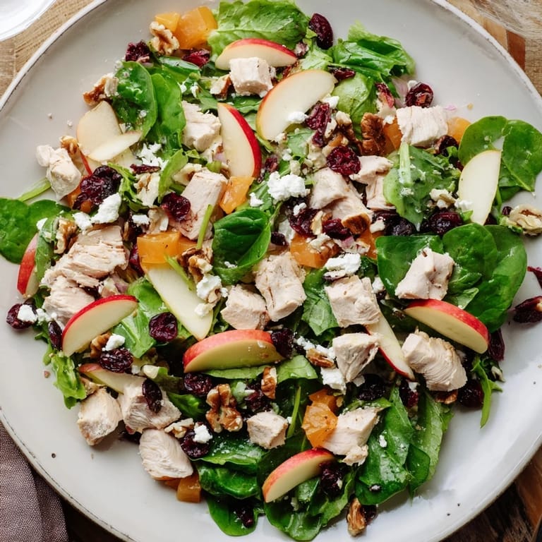 Hearty Chicken and Apple Winter Salad, a gluten-free and colorful meal, featuring juicy apples and crunchy pecans.