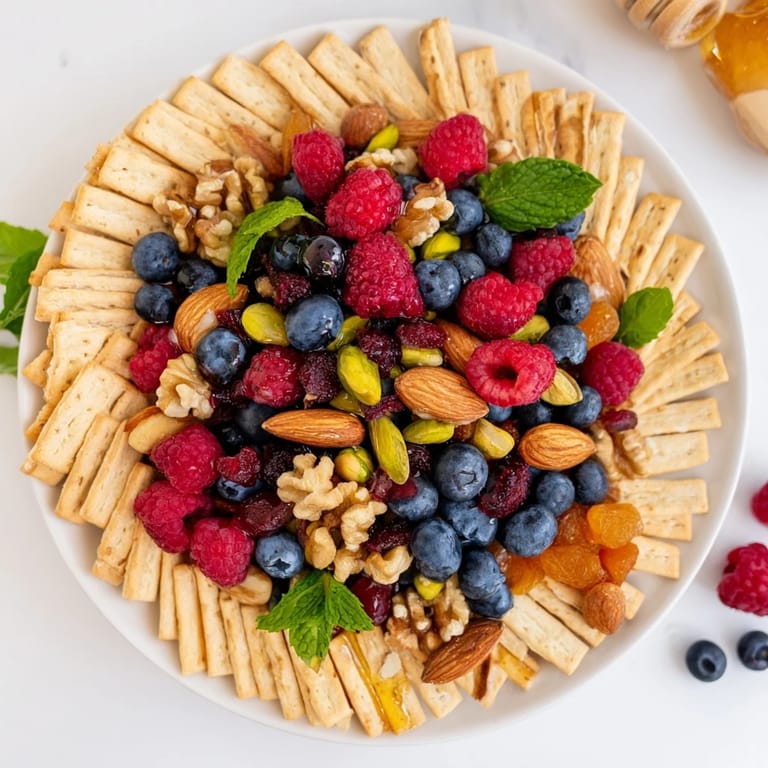 Imagine The Picket Fence: A charming snack, crackers forming a fence around a berry-nut mix.