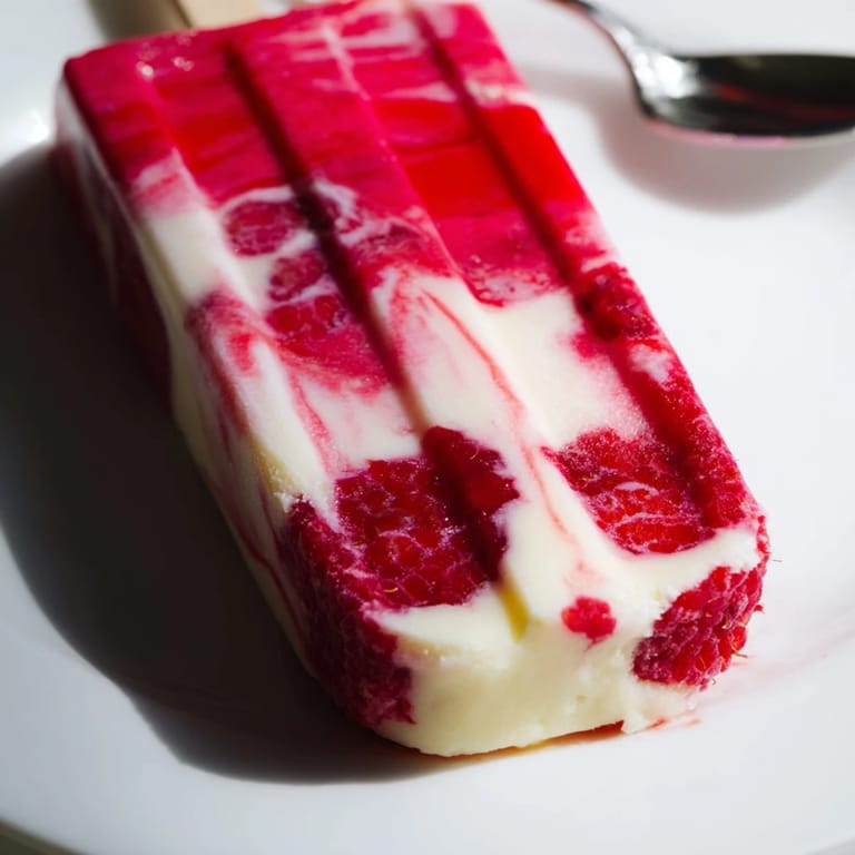Frozen Raspberry Coconut Ice Pops: A refreshing vegan treat with a swirl of berry and coconut flavors.