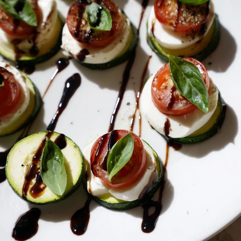 Fresh Zucchini Caprese Bites, a colorful appetizer, showcases mozzarella and basil atop golden zucchini.