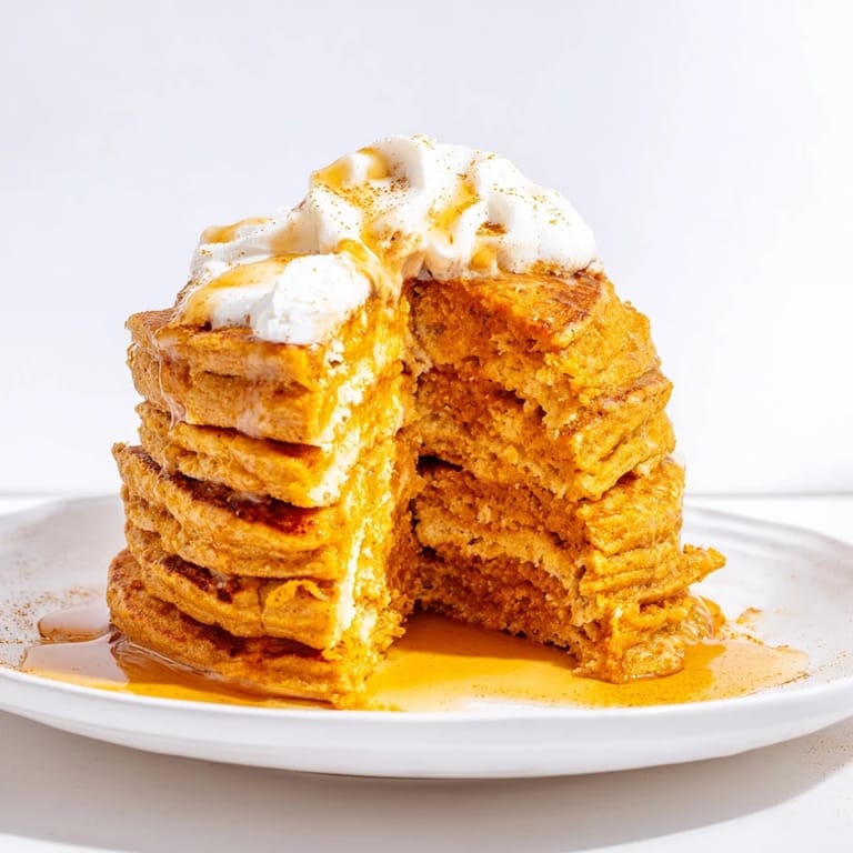 Delicious pumpkin spice pancakes, cooked until golden brown, are a flavorful seasonal breakfast treat perfect warm.
