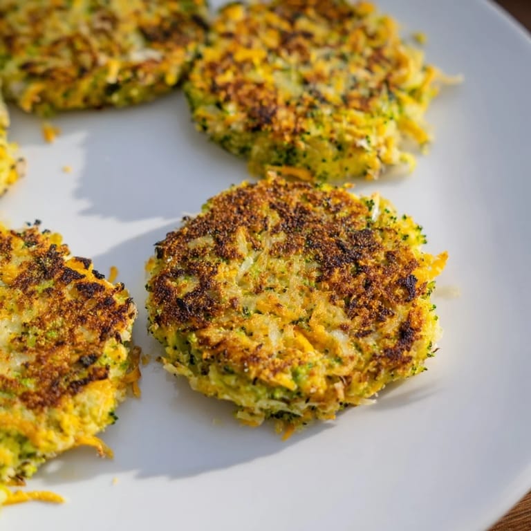 Warm, freshly fried Cheesy Broccoli Patties, showing off their crusty, golden-brown exterior and cheesy center.