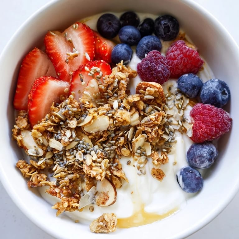 Enjoy a visually appealing dry yogurt bowl, bursting with fresh flavors, textures, and wholesome goodness.