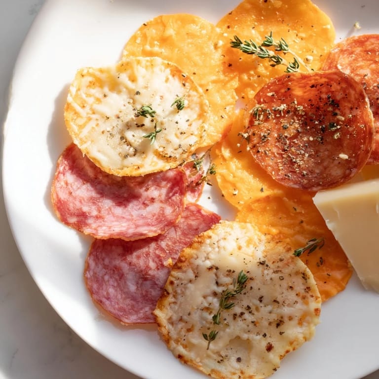 Savory charcuterie chips arranged on a platter, showcasing the delightful textures of baked snack.