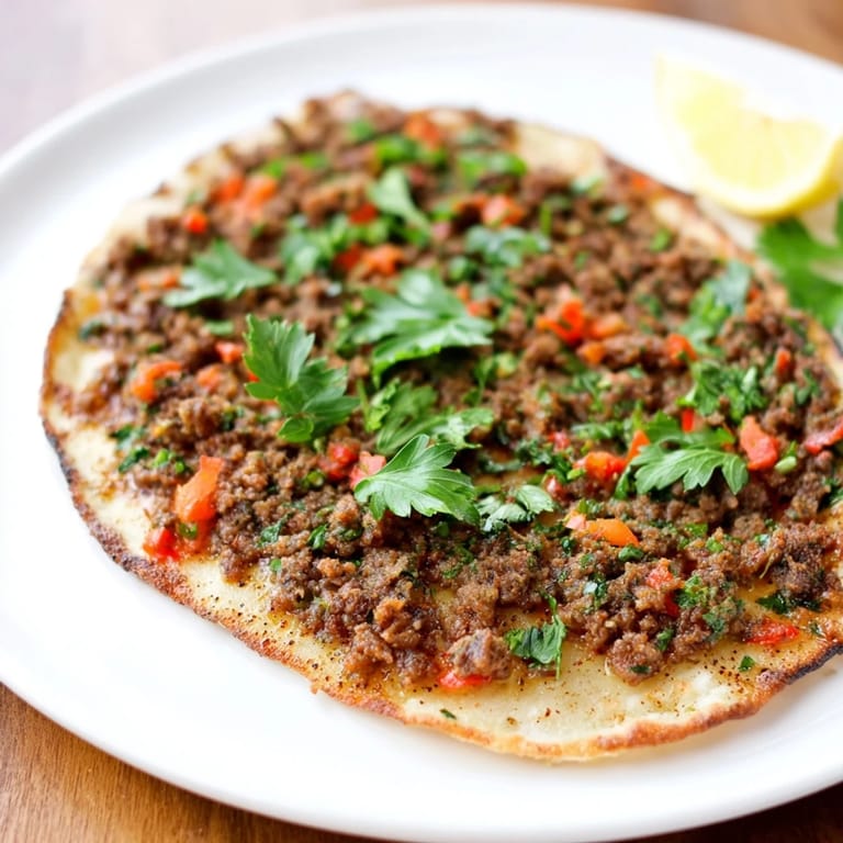 The delicious aroma wafts from a freshly baked Turkish Lahmacun, ready to be enjoyed with lemon.