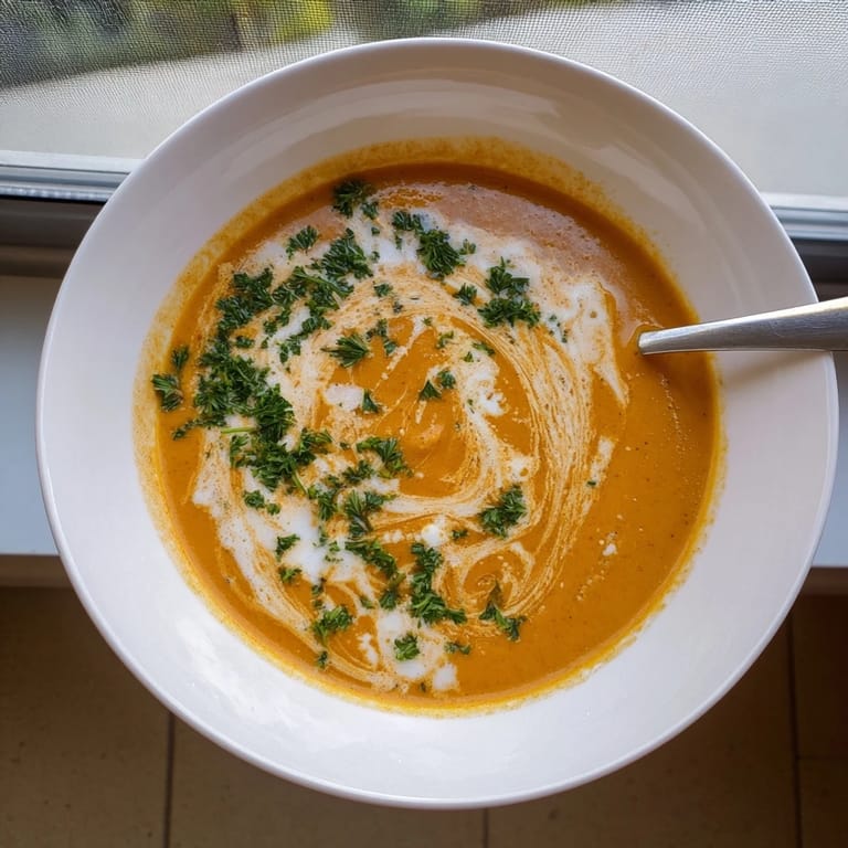 Velvety carrot-based creamy soup served hot with crusty bread, perfect for cozy, easy weeknight dinners.