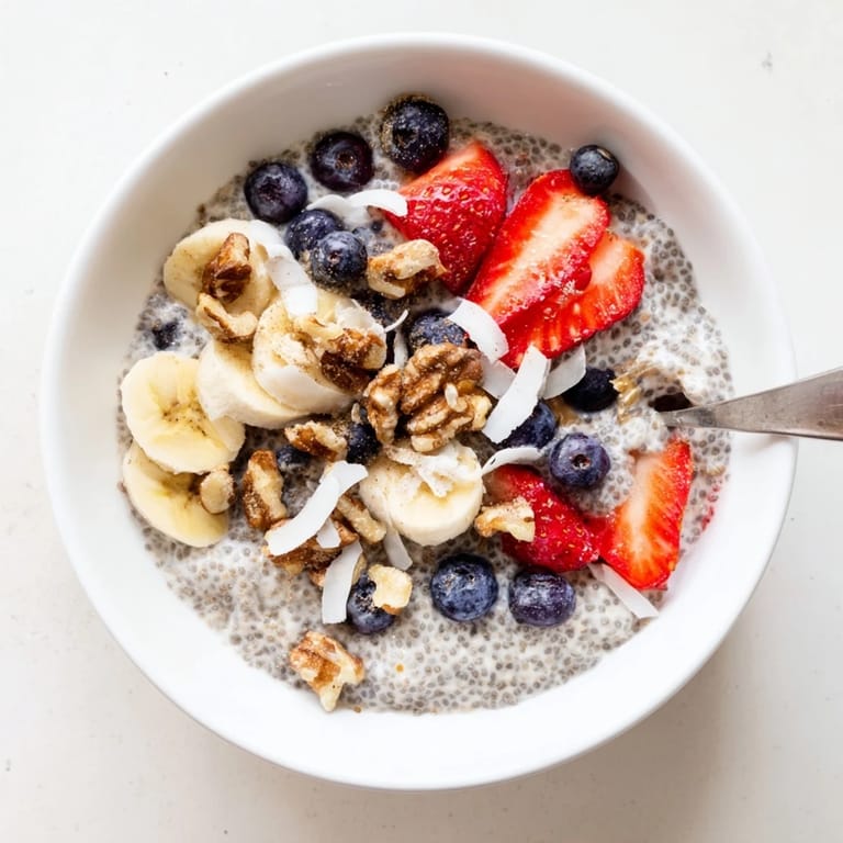 Served in small bowls with a drizzle of maple syrup, this easy chia seed pudding looks vibrant with mixed berries and seeds.