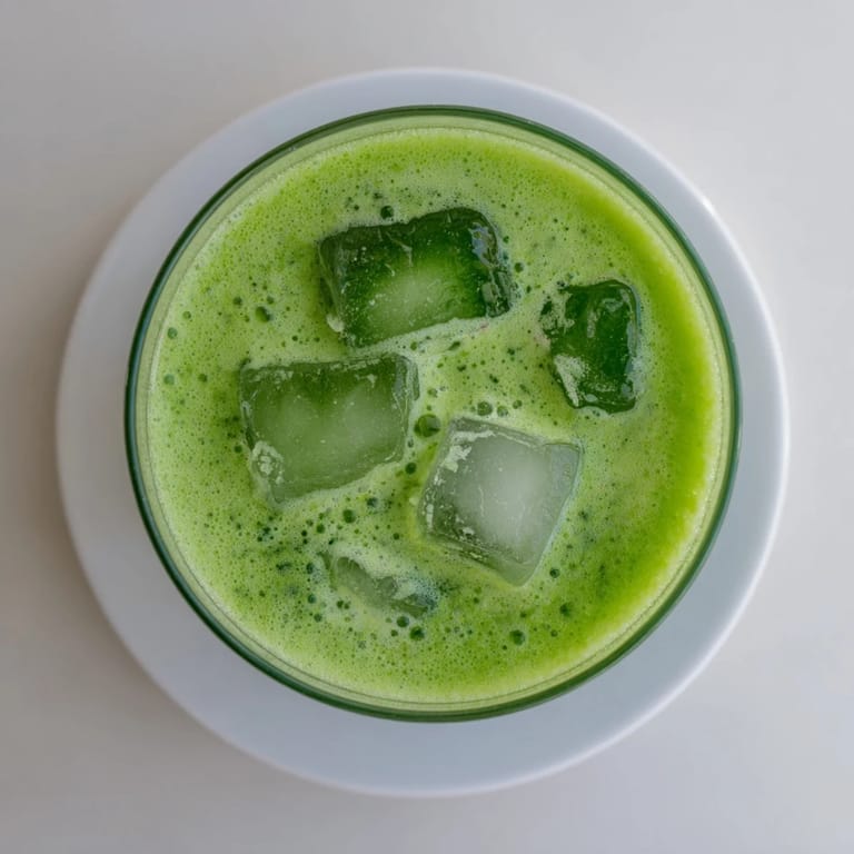 Vibrant green Cabbage and Kale Detox Juice with visible ginger and apple, served on a rustic wooden table.