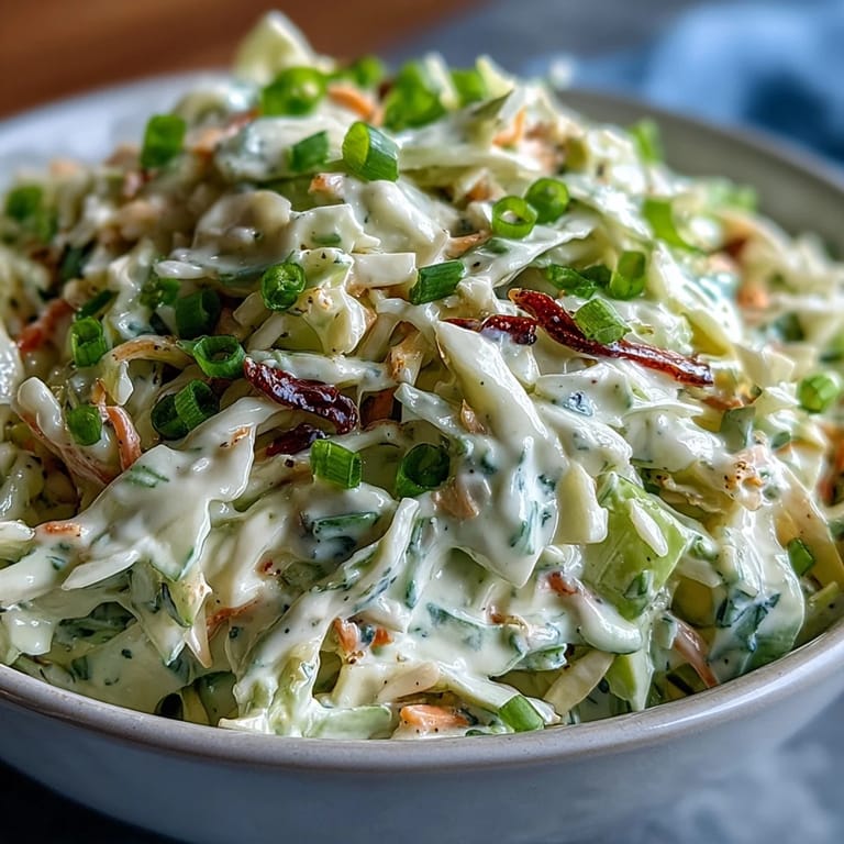 Freshly tossed Best Cabbage Coleslaw showing crunchy texture and creamy consistency, served in a white ceramic bowl for a summer barbecue side dish.