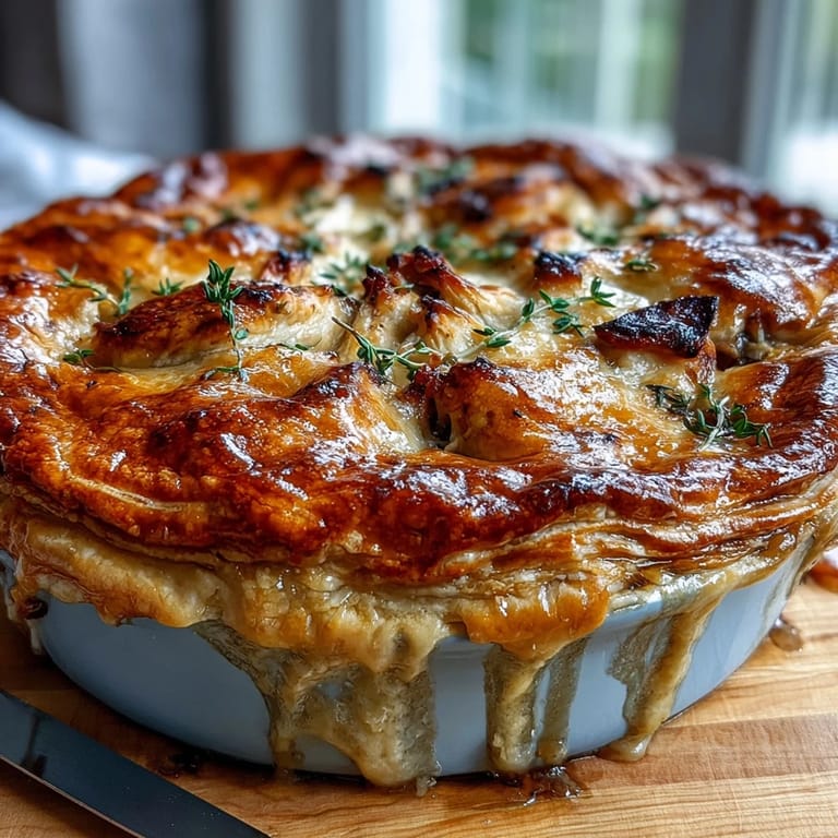 Savory filling of tender chicken, smoky bacon, and creamy leeks served hot from the oven.