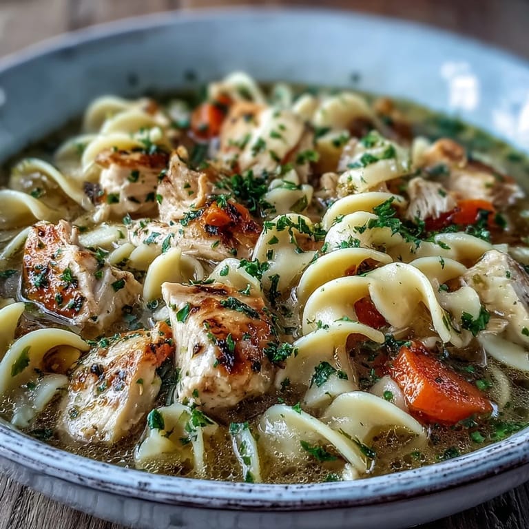 Chicken Noodle Soup served in a cozy bowl with crusty bread on the side, perfect for a comforting dinner.