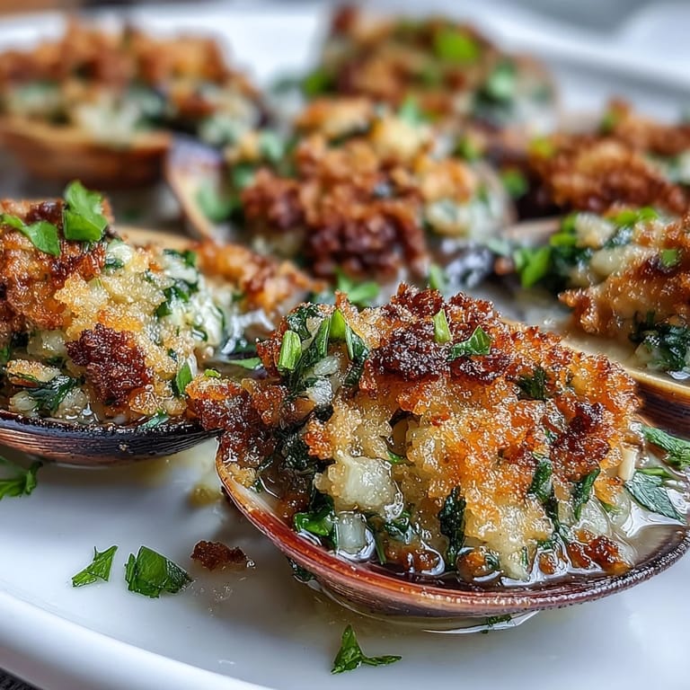Sizzling roasted clams with lemony panko under a broiler, finished with grated Parmesan and lemon zest.