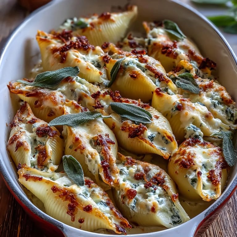 Jumbo pasta shells overflowing with rich pumpkin and smoked Gouda filling, ready to serve alongside a fresh garden salad for dinner.