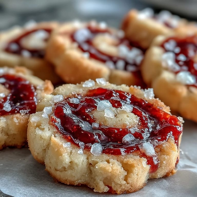 Freshly baked Raspberry Swirl Shortbread Cookies showcase buttery crumbles and a vibrant jam swirl.