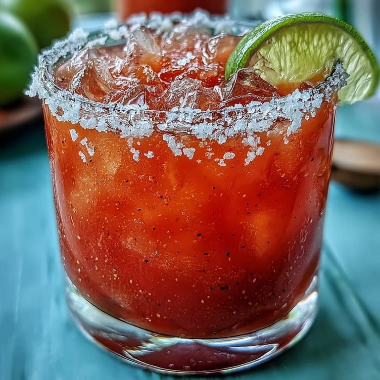 Handcrafted guava margarita in a salt-rimmed glass over ice, garnished with fresh lime for a tangy tropical twist.