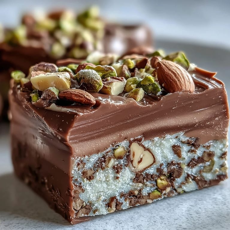 A platter of bite-sized Hojicha Nougat pieces is served alongside a hot cup of Japanese green tea.