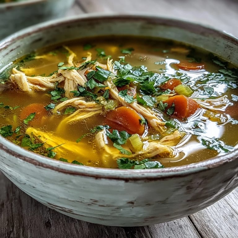 Healthy Anti-Inflammatory Turmeric Chicken Soup in a white ceramic bowl, showcasing vibrant orange carrots and fresh greens, perfect for a nourishing meal.