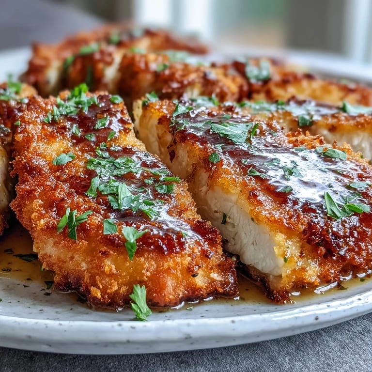 Fresh parsley and lemon slices garnish the crispy Italian-American main dish.