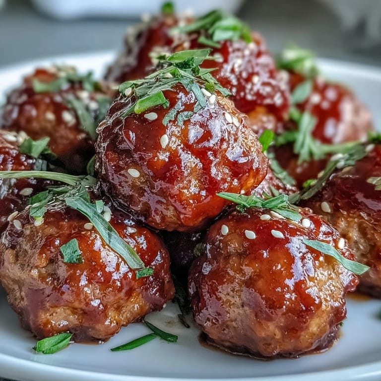 Tender Spicy Chili Honey Turkey Meatballs baked and tossed in a vibrant red chili honey sauce, ready for serving.