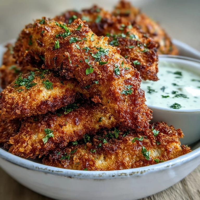 Golden-baked Crispy Panko Ranch Chicken Tenders on a parchment-lined tray, ready for a quick weeknight dinner.