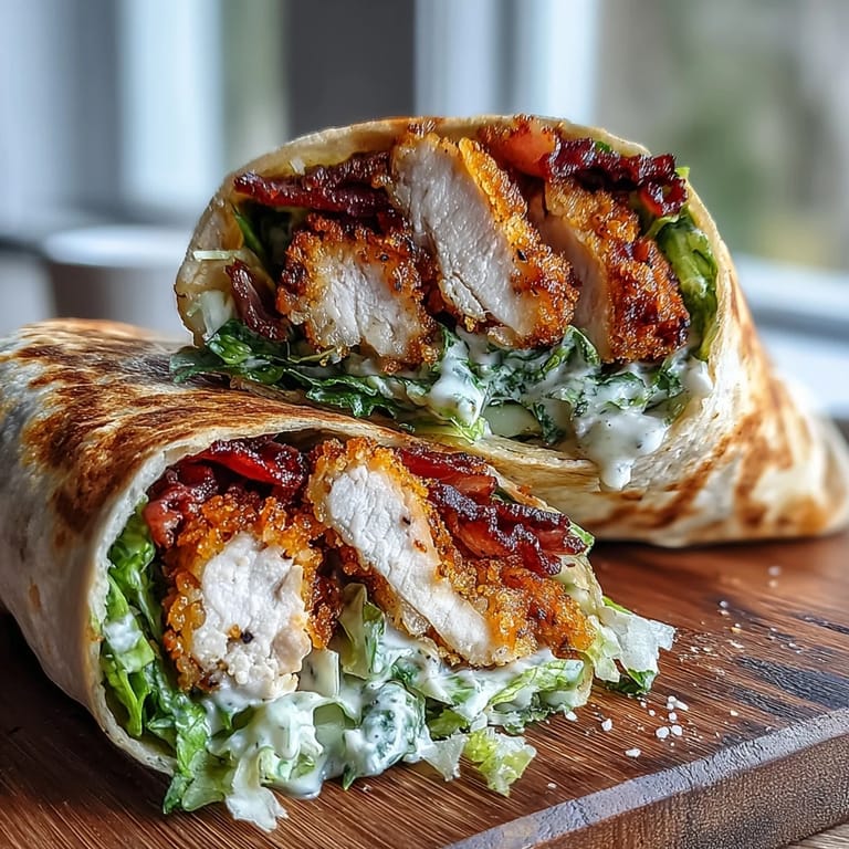 Fresh Crispy Chicken Bacon Caesar Wraps served with lemon wedges on a rustic wooden table.