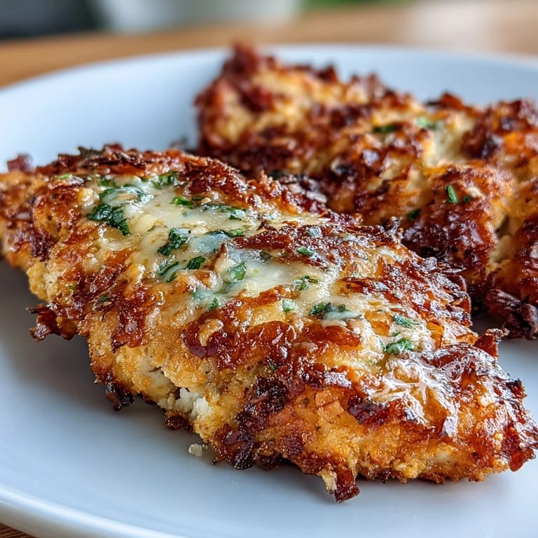 Crunchy baked chicken tenders featuring a savory Parmesan-almond crust, paired with creamy ranch coleslaw for a low-carb dinner.  