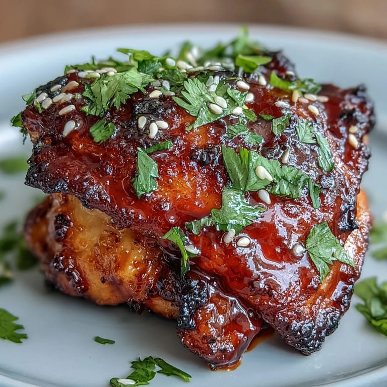 Juicy chicken thighs are roasted to perfection and brushed with a glossy chili jam glaze for a bold, flavorful main dish.  