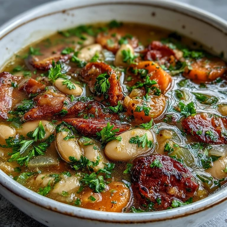 This rustic ham and lima bean soup simmers with savory vegetables, diced ham, and lima beans in a rich, comforting broth—ideal for family dinners.