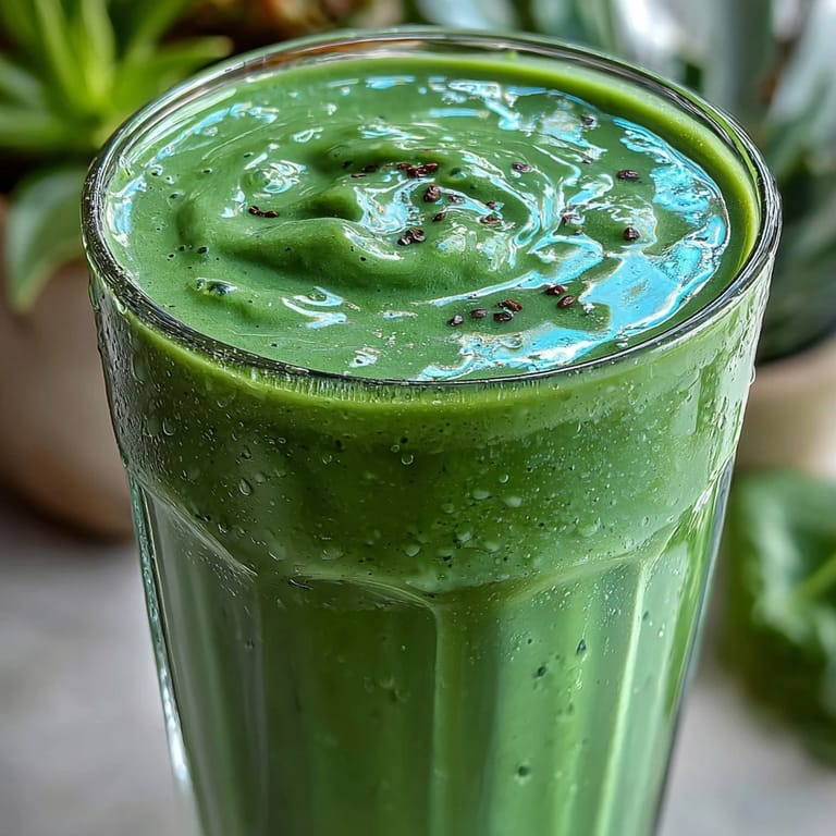 Bright and tropical green shamrock smoothie bursting with fresh pineapple, baby spinach, and banana, perfect for a nutritious morning boost.