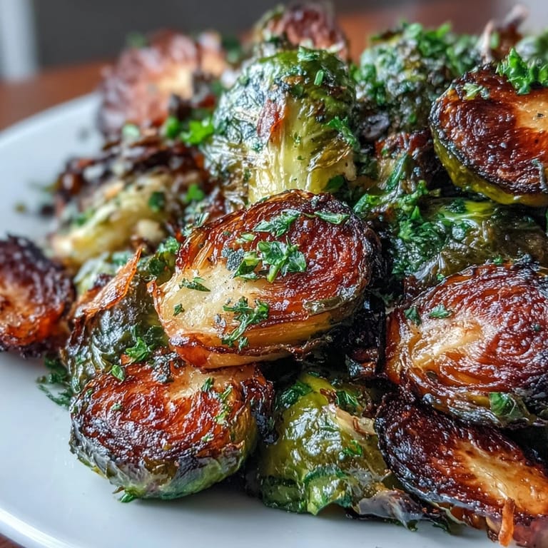 Golden-brown Brussels sprouts caramelized with thyme and parsley, brightened with lemon and topped with toasted almonds.  