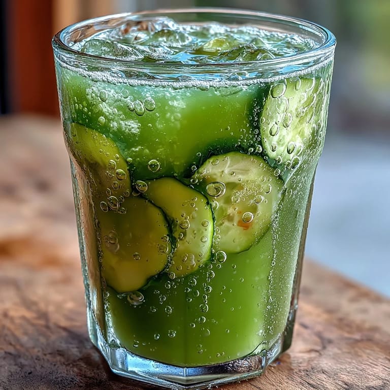 Invigorating detox juice made with crisp cucumber, sweet apple, and zesty ginger, perfect for a healthy morning boost.