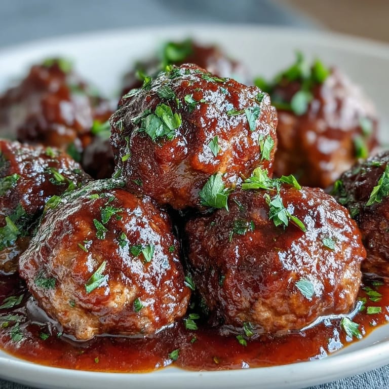 Aromatic slow cooker meatballs simmered to perfection, served warm with savory sauce and fresh parsley garnish.  