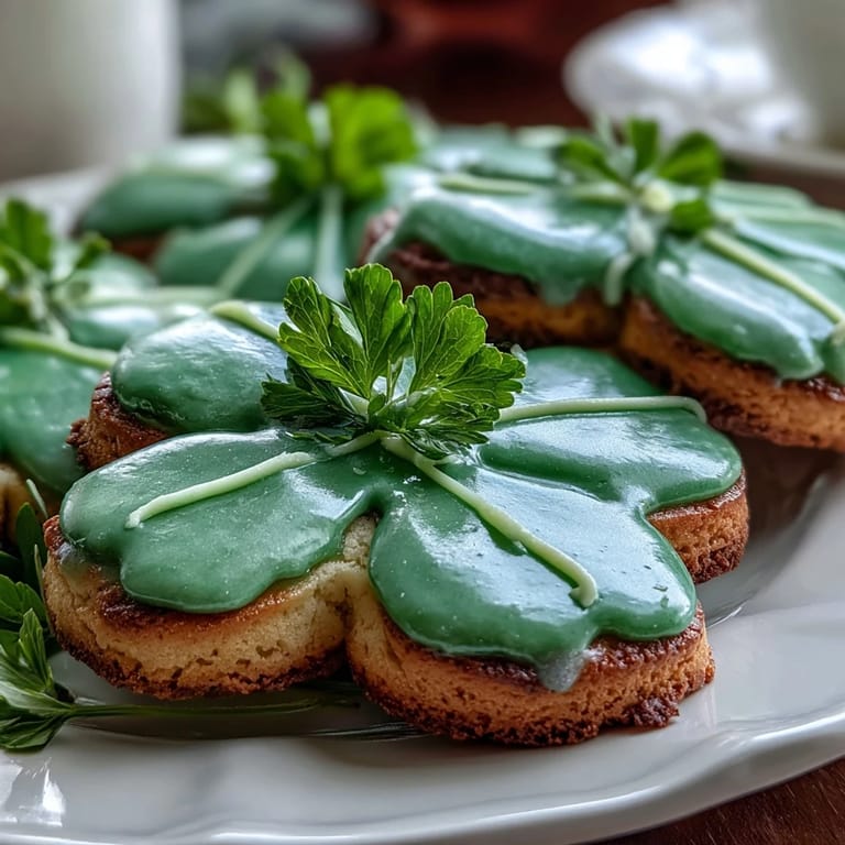 Delicious St. Patrick's Day cookies with crisp edges and vibrant green icing, ideal for festive gatherings.