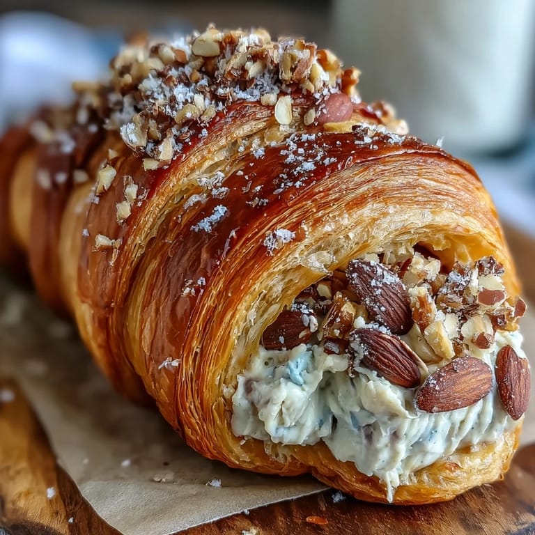 Flaky almond croissant-style sourdough rolls with luscious frangipane filling, dusted with powdered sugar for a sweet finish.