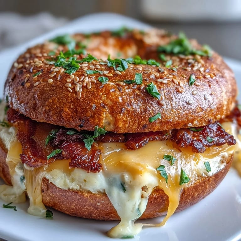 Chewy high-protein bagels layered with savory scrambled eggs, creamy cheese, and fresh spinach — a satisfying, make-ahead breakfast sandwich.