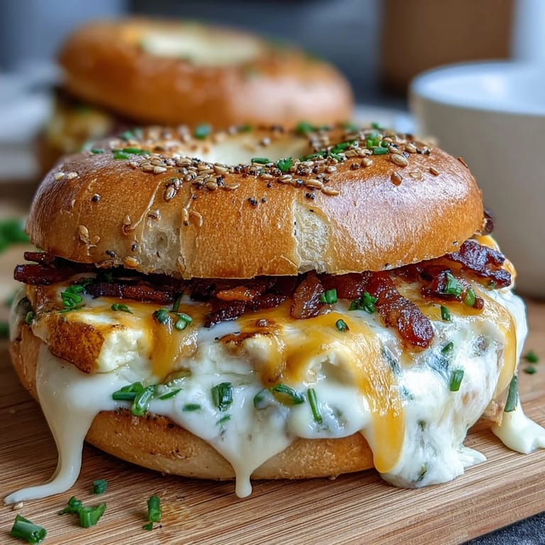 Golden, toasted bagels filled with baked egg squares and melty cheese, perfect for busy mornings or protein-packed meal prep — Protein Bagels Meal Prep Breakfast Sandwiches.