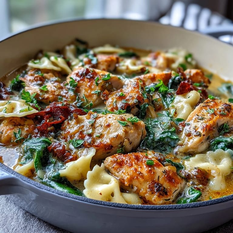 Bright Mediterranean one-pot dinner featuring lemon-infused orzo, baby spinach, and golden chicken for a fresh, comforting meal.