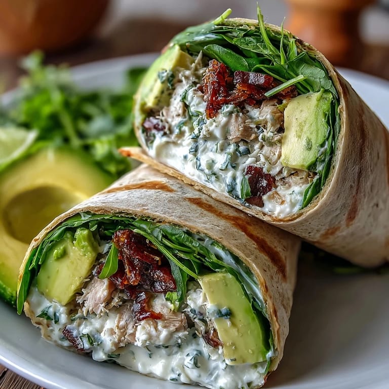 Wholesome whole wheat wraps loaded with avocado-tuna salad, spinach, and bright lemon for a healthy, satisfying meal.